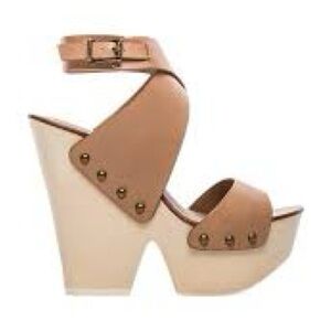 BCBGMaxAzria Cassius Tan Leather Platform Wedge Sandals – Size 7